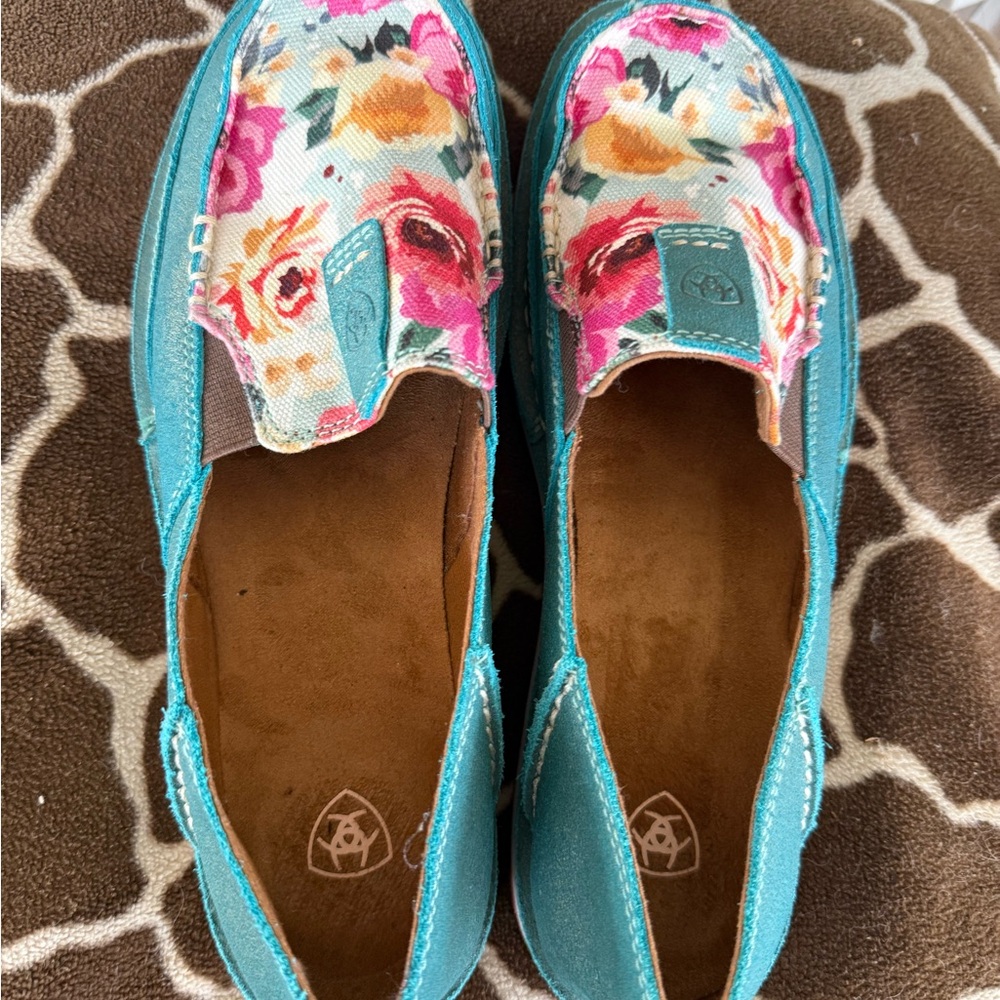 Ariat Women's Floral Canvas Loafers - Blue and Pink